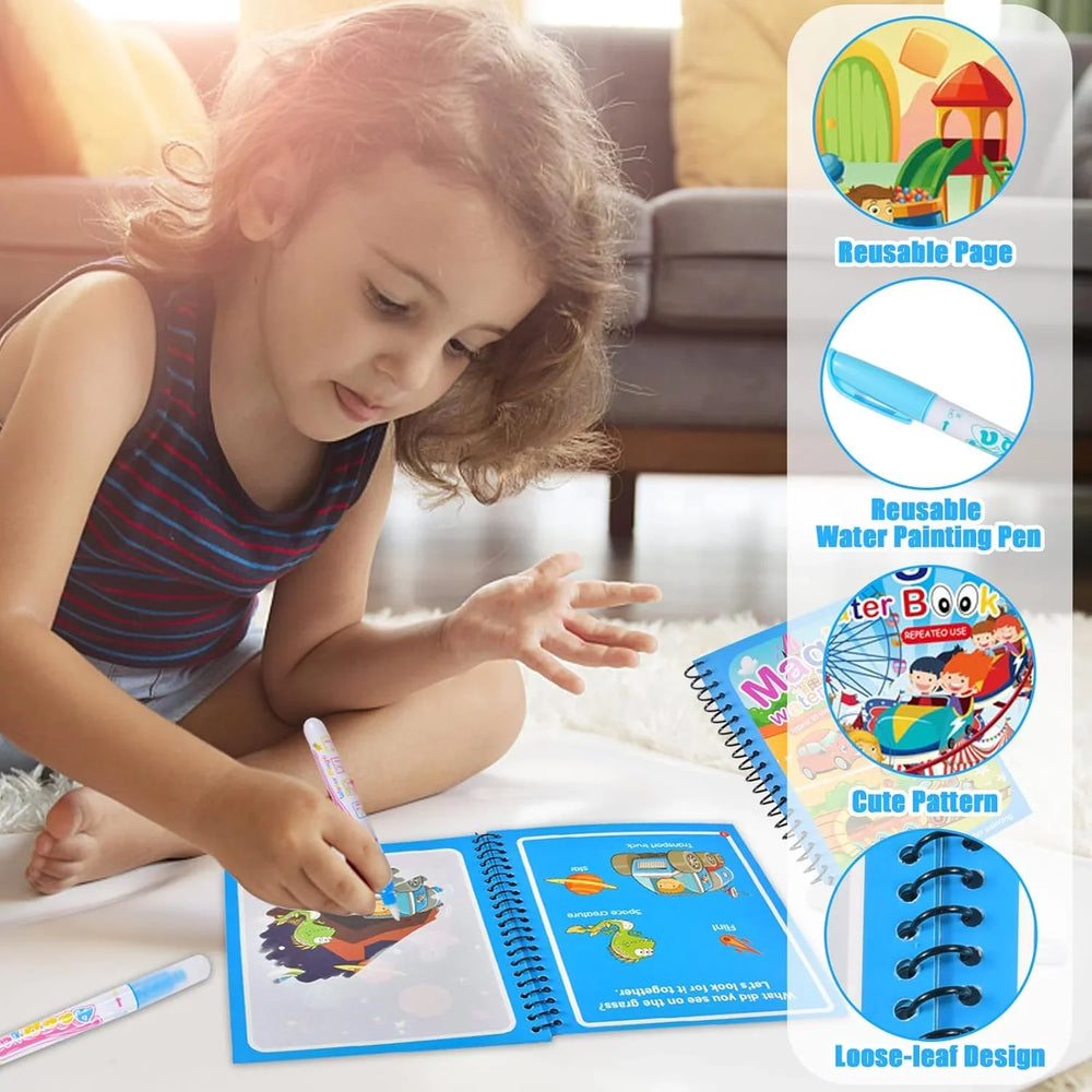 Child painting a magic water drawing pad